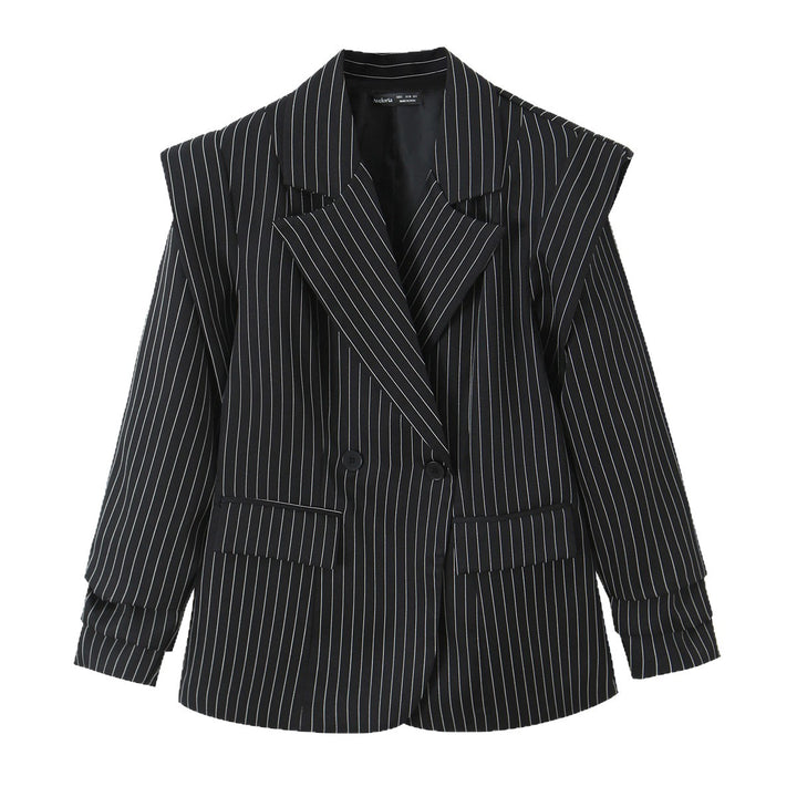 Damen Doppelreihiger Nadelstreifen-Blazer mit strukturierter Schulterpasse Echoarchiv
