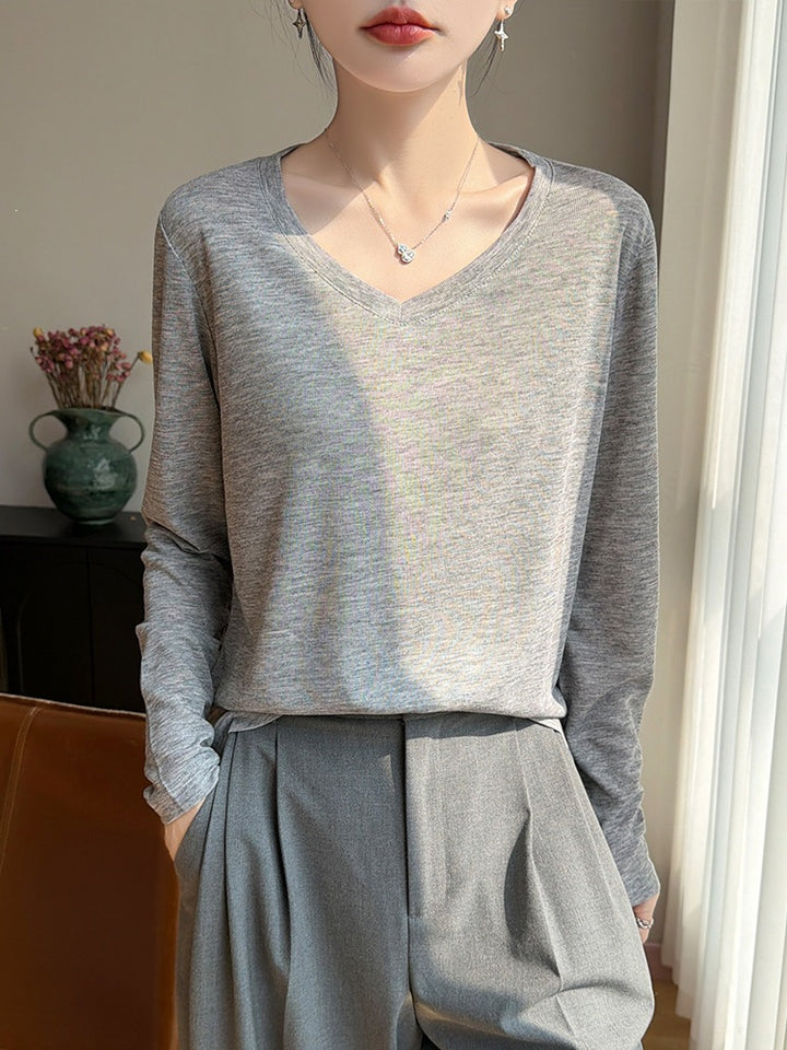 Damen Leichtes V-Ausschnitt-Feinstrick-Longsleeve Echoarchiv