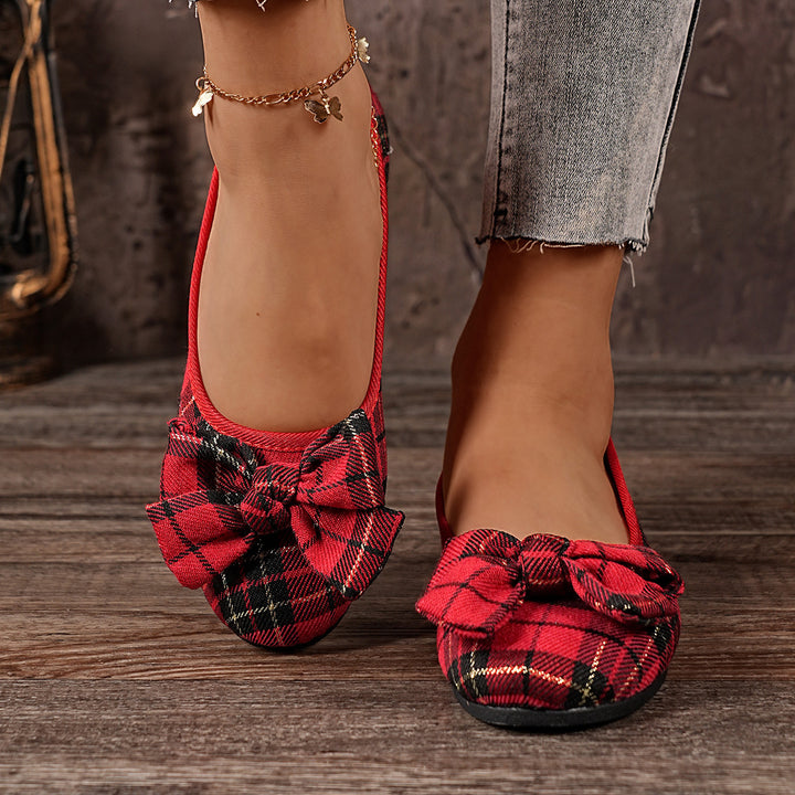 Damen  karierter Ballerina Slipper mit dekorativer Schleife und gepolstertem Komfortfußbett Echo Archiv