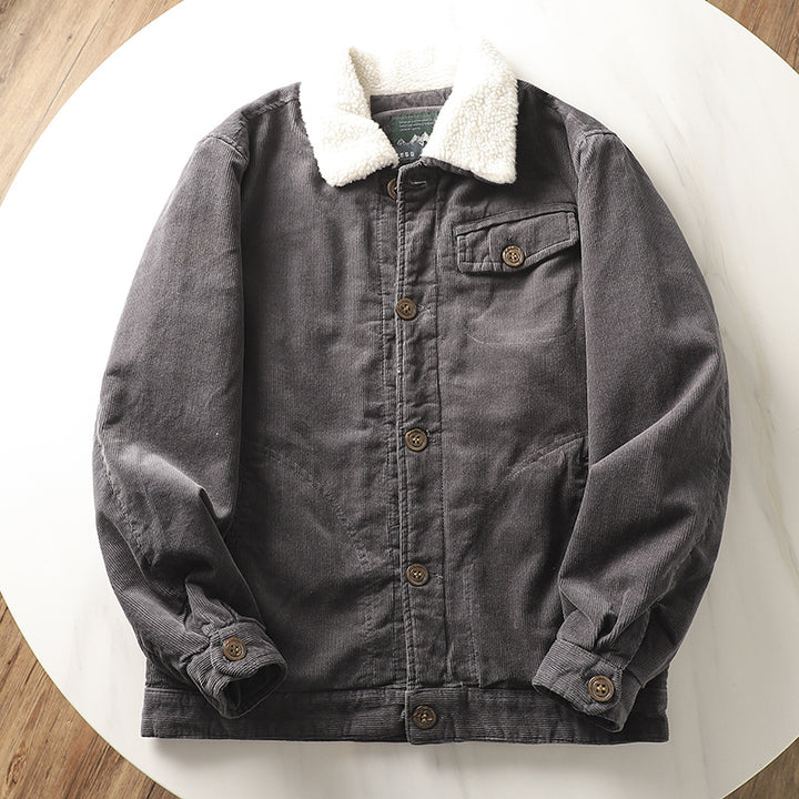 Herren nan gefütterte Cordjacke mit Teddykragen, Knopfleiste und aufgesetzten Taschen Echo Archiv