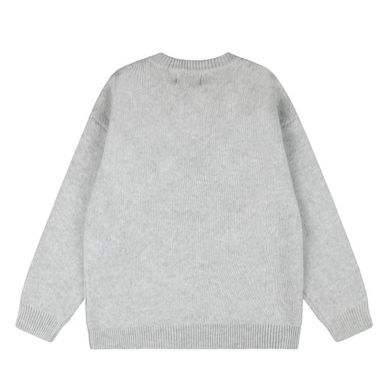 Damen Oversize-Strickpullover mit Rundhalsausschnitt, Applikationen und Vintage-Buchstabenpatches Echoarchiv