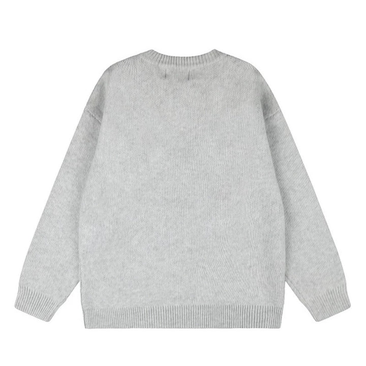 Damen Oversize-Strickpullover mit Rundhalsausschnitt, Applikationen und Vintage-Buchstabenpatches Echoarchiv
