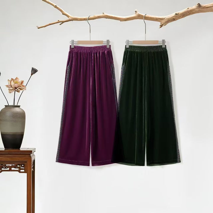 Damen Palazzo-Hose aus luxuriösem Samt mit seitlichen Glitzerelementen Echo Archiv
