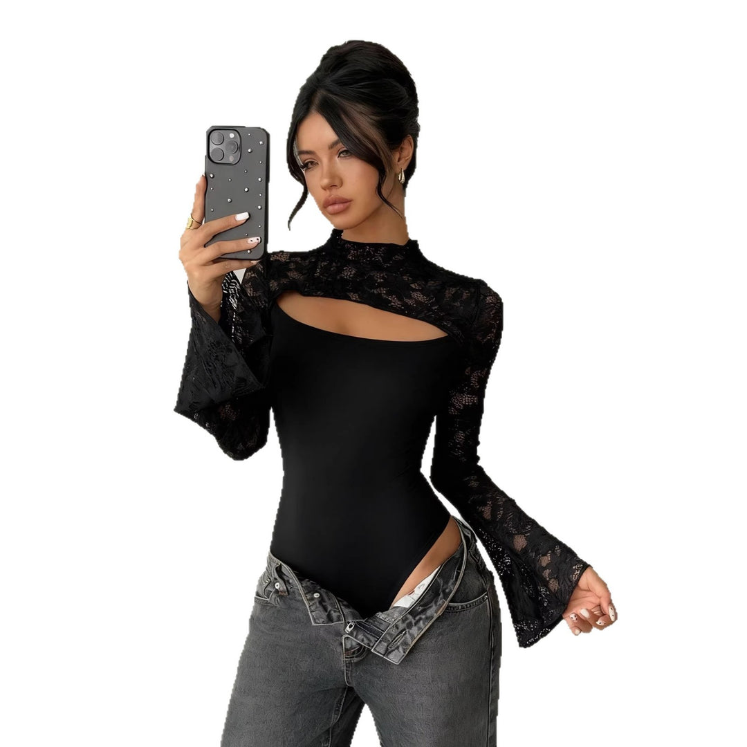 Damen Body mit transparenten Spitzenärmeln und modernem Cut-Out Echo Archiv