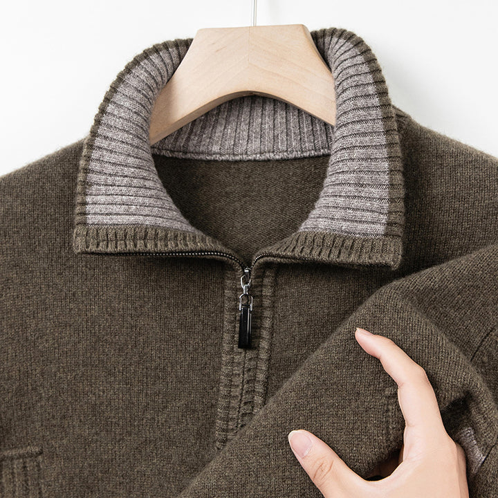 Herren warmer Strickpullover mit halbem Reißverschluss und Stehkragen Echoarchiv