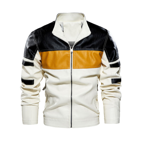 Herren modische Bikerjacke aus Lederimitat mit kontrastierenden Farbpanelen Echoarchiv