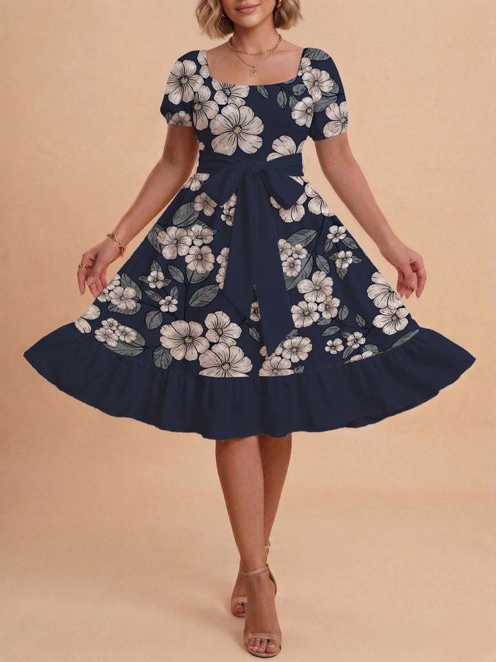 Damen Midi Kleid mit elegantem Blumendruck und tailliertem Gürtel Echo Archiv