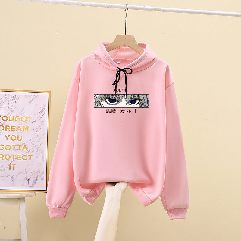 Unisex oversized Kapuzenpullover mit anime Augenprint und weicher Baumwollmischung – Auréline
