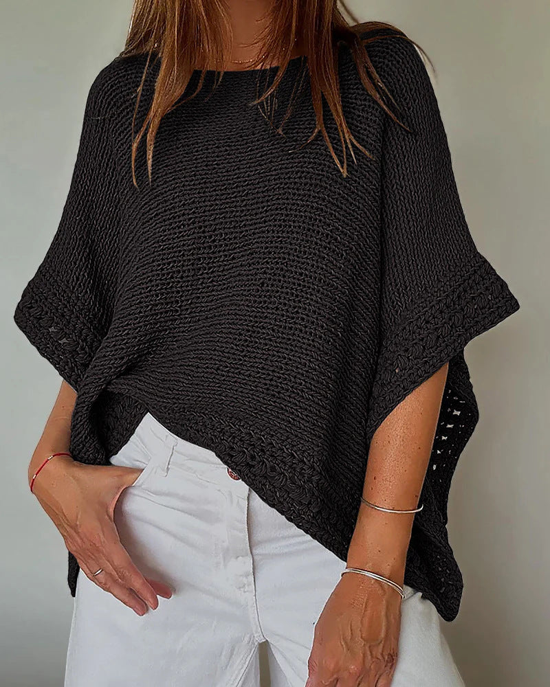 Damen Leichtes Oversize Strickponcho mit Häkelkante – Veloura