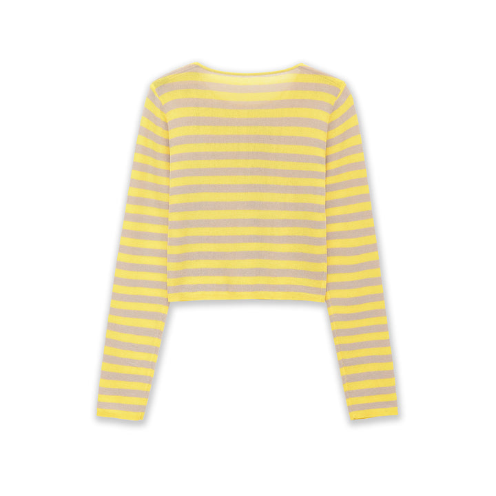 Damen Gestreifter Cropped-Feinstrickpullover mit U-Boot-Ausschnitt Echoarchiv