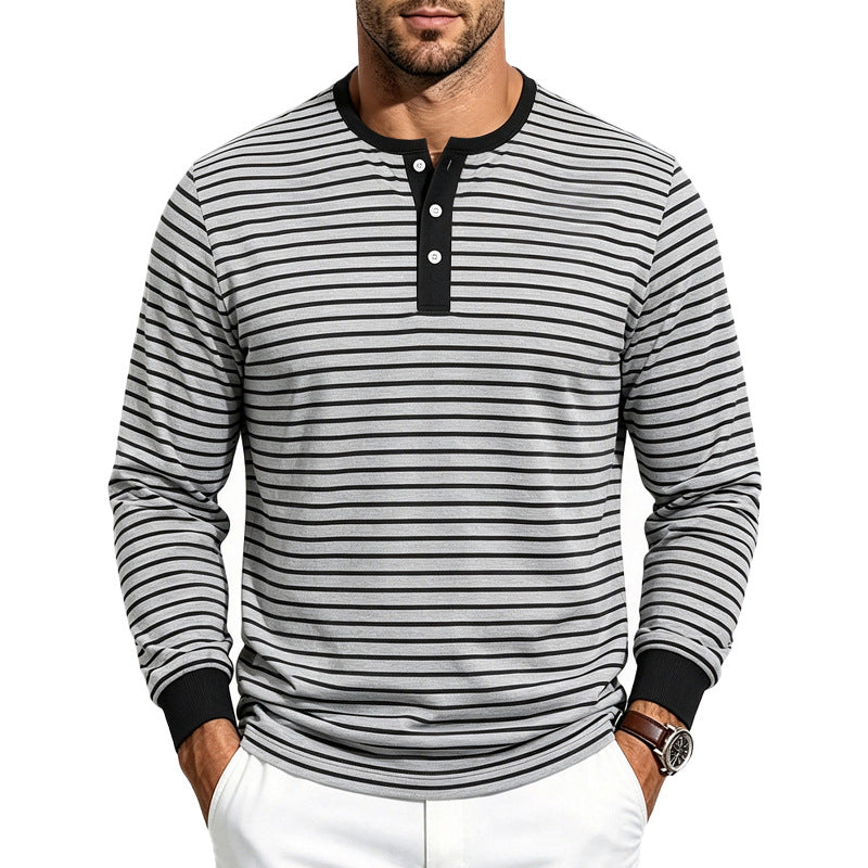 Herren Gestreiftes Langarm-Henleyshirt aus Baumwollmix Echoarchiv