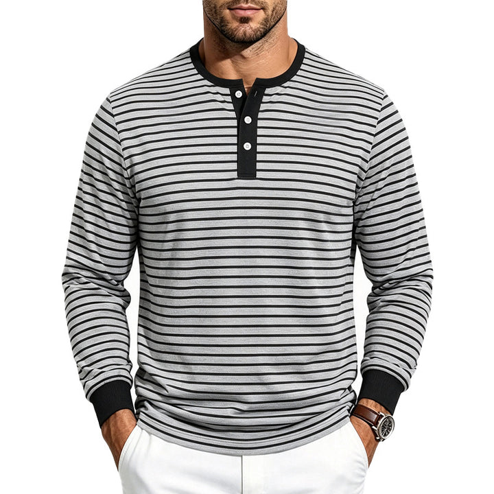 Herren Gestreiftes Langarm-Henleyshirt aus Baumwollmix Echoarchiv