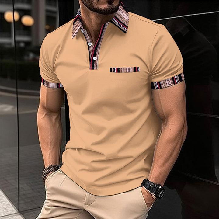 Herren Freizeit Polohemd mit modischem Streifenkragen und praktischer Brusttasche Echoarchiv