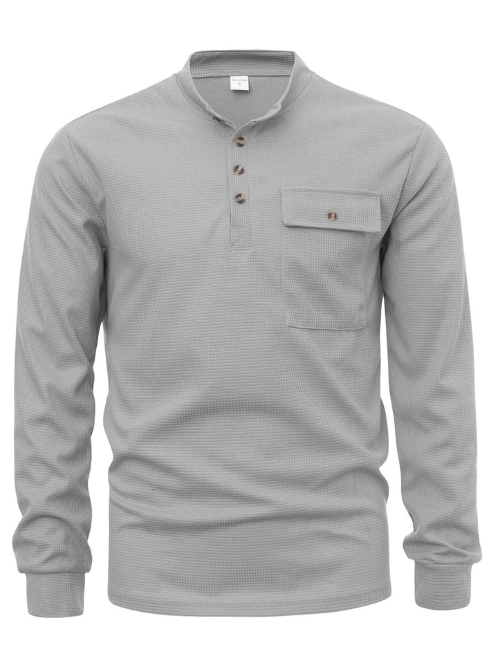 Herren Langarm-Henley-Shirt mit Strukturdesign und praktischer Brusttasche Echoarchiv