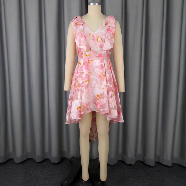Damen asymmetrisches Cocktailkleid mit Rüschendesign und floralem Muster Echo Archiv