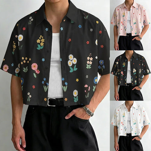Damen nan kastig geschnittene Kurzarm-Hemdbluse mit floralem Allover-Print, Hemdkragen und kurzem Saum Echo Archiv