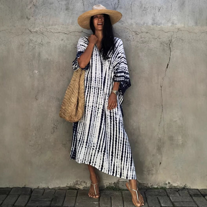 Damen Strandkleid mit buntem Batikdesign und weit geschnittenen Ärmeln Echo Archiv