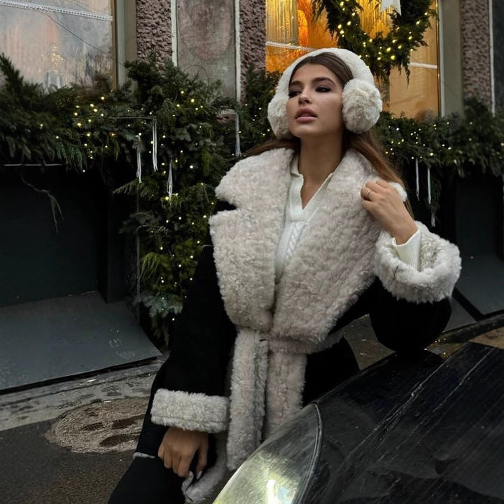 Damen Kurzer Oversized Wintermantel mit Teddy-Futter und Taillengürtel Echoarchiv
