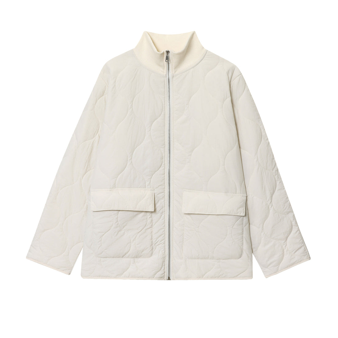 Damen leichte Steppjacke mit runder Steppung, hohem Rippkragen und aufgesetzten Klappentaschen – Célinea