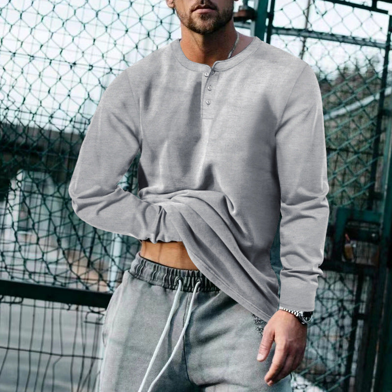 Herren Langarm-Henley-Shirt mit praktischem Knopfdesign und lässigem Schnitt Echoarchiv