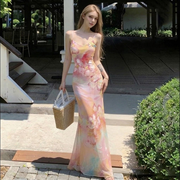 Damen Maxikleid mit floralem Design und Spaghettiträgern Echo Archiv