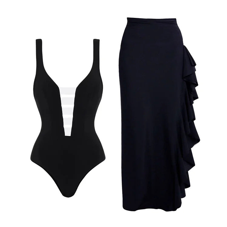 Damen Badeanzug mit modischem Off-Shoulder Design und eleganter Rüschen-Maxiröhre Echo Archiv