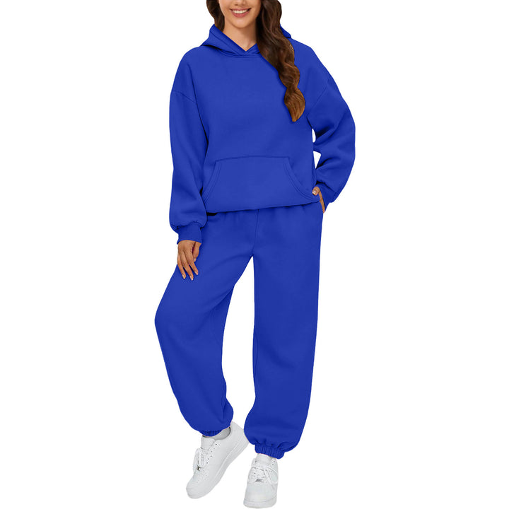 Damen nan gemütliches French-Terry Loungewear-Set mit doppellagiger Kapuze, Kängurutasche und elastischem Knöchel-Jogger Echo Archiv