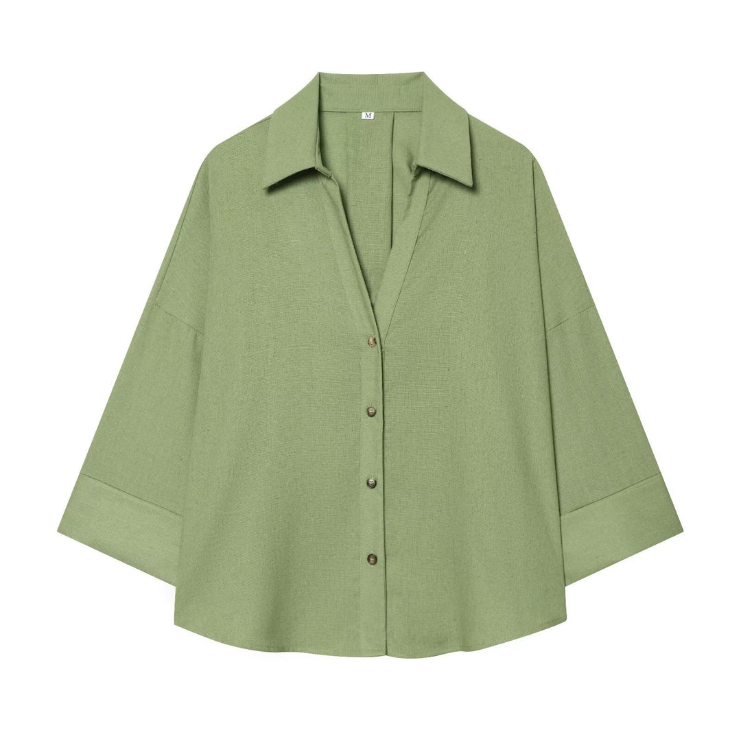 Damen nan lockere oversized Hemdbluse mit weitem Kragen und Dreiviertelärmeln Echo Archiv