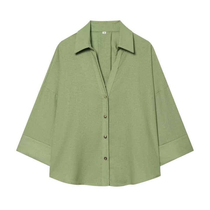 Damen nan lockere oversized Hemdbluse mit weitem Kragen und Dreiviertelärmeln Echo Archiv