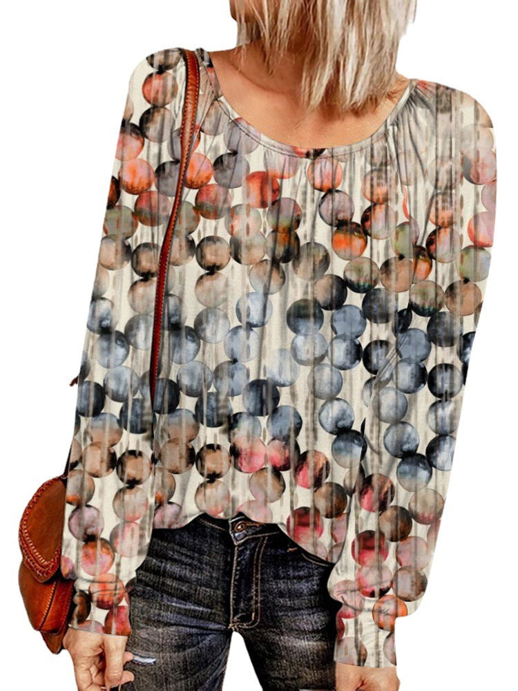 Damen Ethno-Print Oversize-Tunika mit Rundhalsausschnitt und langen Ballonärmeln – Avérine