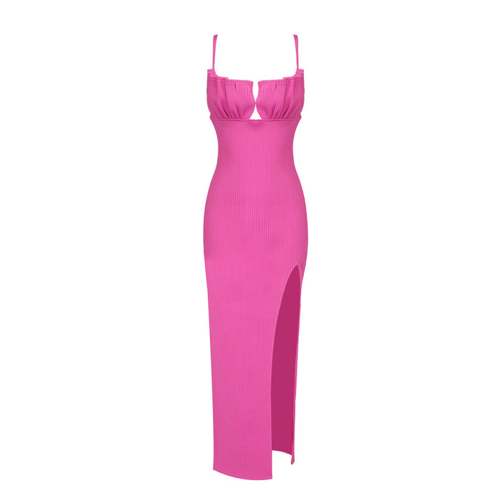 Damen figurbetontes Maxi-Kleid mit raffiniertem Schlitz und gepolsterten Trägern Echo Archiv