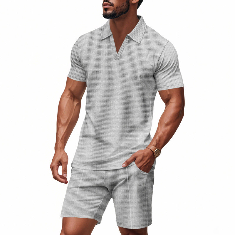Herren modisches Freizeitshorts-Set mit elegantem V-Ausschnitt und atmungsaktiven Eigenschaften Echoarchiv