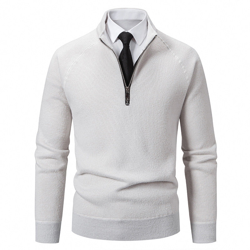 Herren Hochkragen Pullover mit Reißverschluss und strukturierter Oberfläche Echoarchiv