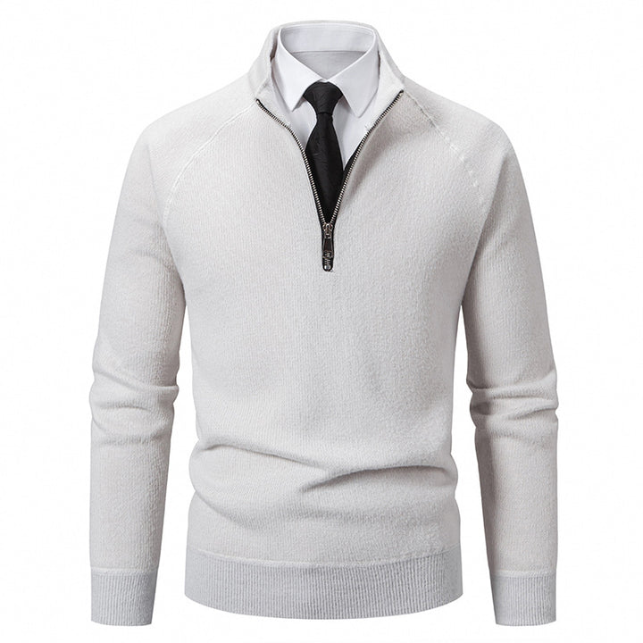 Herren Hochkragen Pullover mit Reißverschluss und strukturierter Oberfläche Echoarchiv