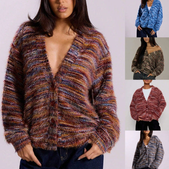 Damen Oversize-Flauschpullover mit weitem Carmen‑Ausschnitt und melierter Strickstruktur Echo Archiv