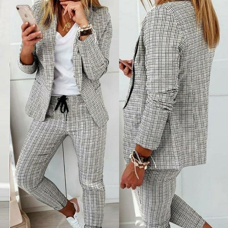 Damen nan Smart-Casual Blazer-Set mit offenem Longblazer und tapered Jogpant mit Kordelzug Echo Archiv