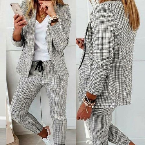 Damen nan Smart-Casual Blazer-Set mit offenem Longblazer und tapered Jogpant mit Kordelzug Echo Archiv