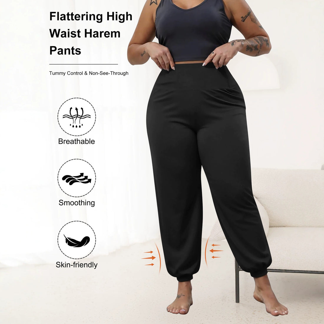 Damen Harem-Loungehose mit hoher Taille, taillierendem Schnitt und elastischen Bündchen – Avélisse