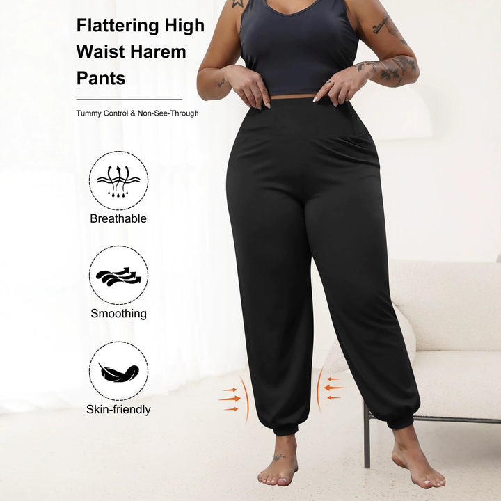 Damen Harem-Loungehose mit hoher Taille, taillierendem Schnitt und elastischen Bündchen echoarchiv-