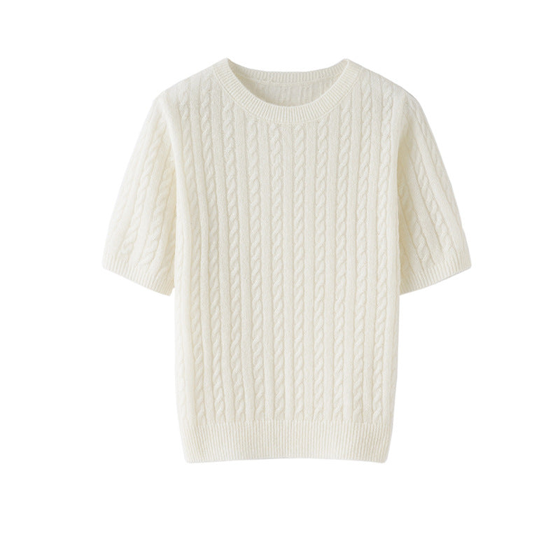 Damen Kurzarm-Strickpullover mit Zopfmuster und feinem Rundhalsausschnitt Echo Archiv