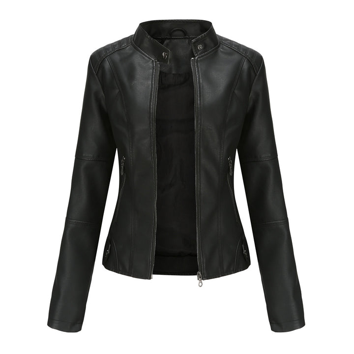 Damen nan taillierte Kunstleder Bikerjacke mit Stehkragen Echo Archiv