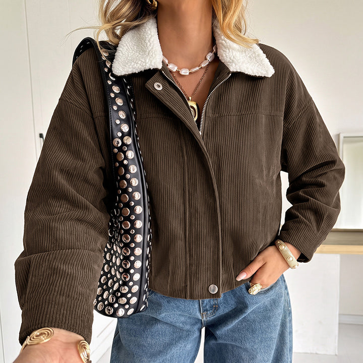 Damen Modische Cordjacke mit Fleecekragen Echo Archiv
