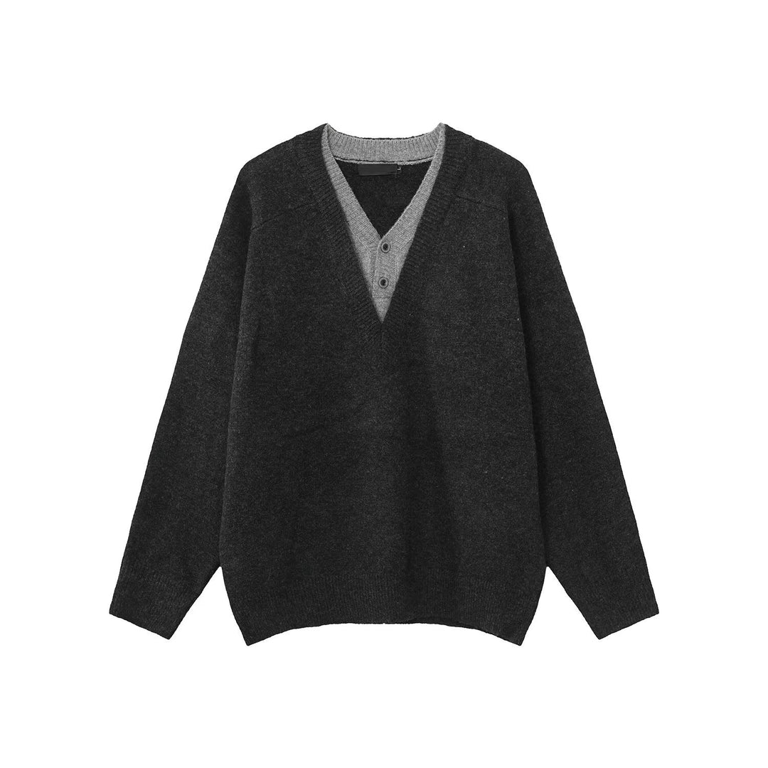 Herren Eleganter V-Ausschnitt Grobstrickpullover Echoarchiv