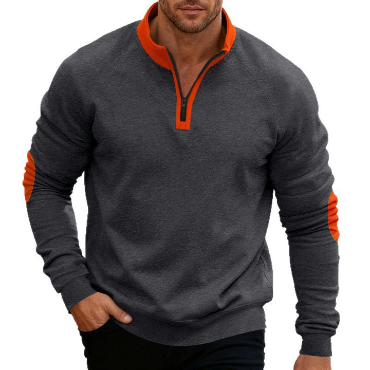 Herren sportlicher Kapuzenpullover mit kurzem Reißverschluss und modischen Kontrastelementen Echoarchiv