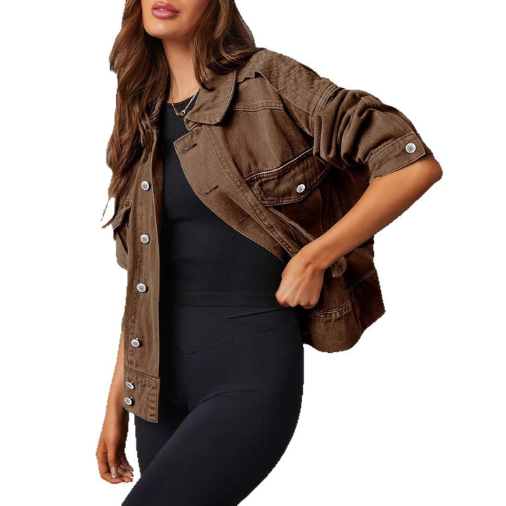 Damen nan kurze oversized Jeansjacke mit aufgesetzten Brusttaschen und krempelbaren Ärmeln Echo Archiv