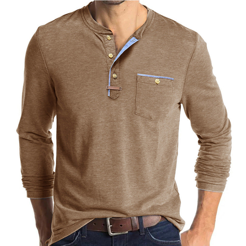 Herren Langarm-Hemd mit Henley-Ausschnitt und Brusttasche Echoarchiv