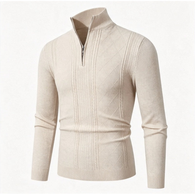 Herren Feiner Halbzip-Rollkragenpullover mit Strukturstreifen und körpernahem Schnitt Echo Archiv
