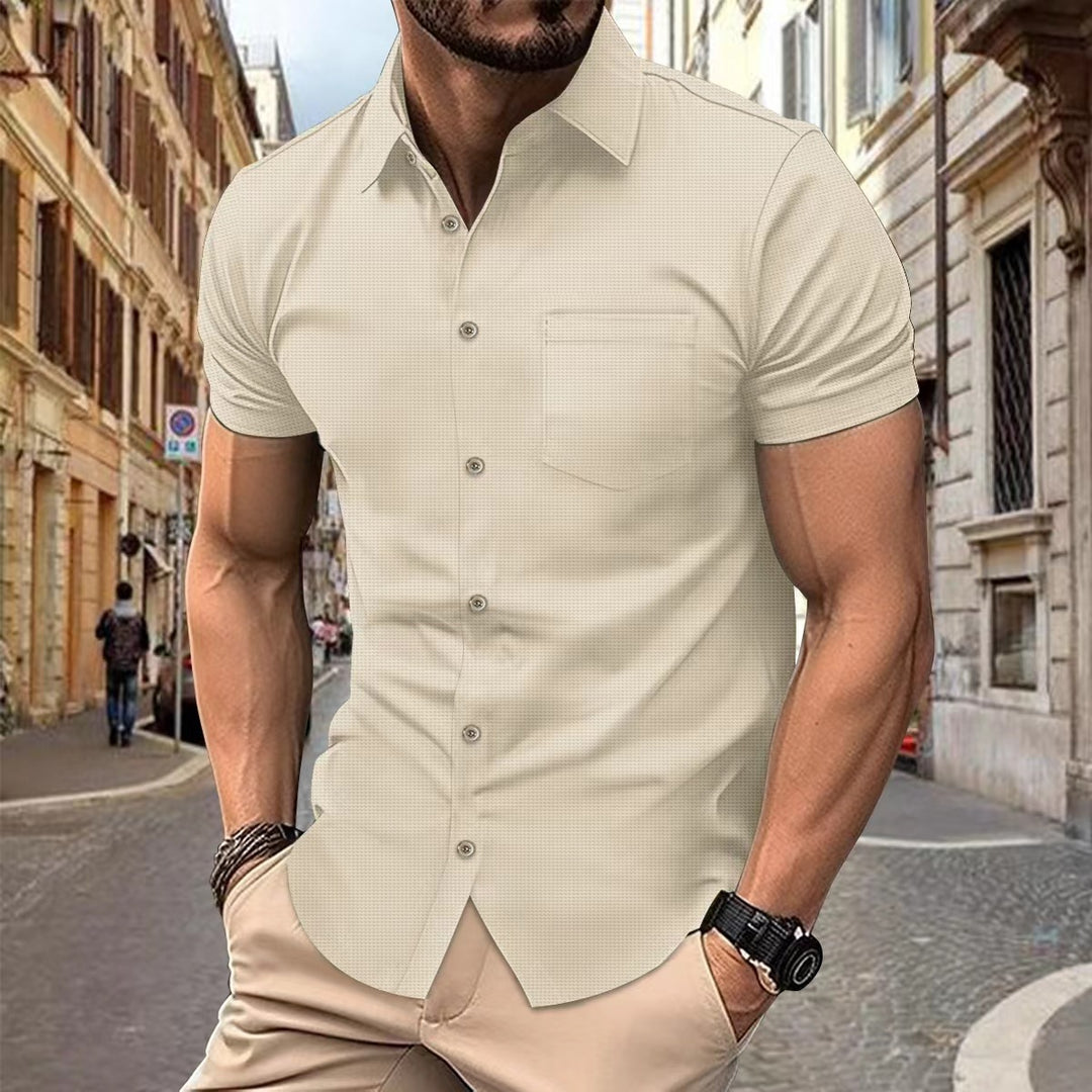 Herren Kurzarmhemd mit modernem Strukturdesign und praktischer Brusttasche Echoarchiv