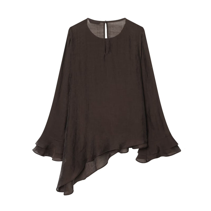 Damen Chiffon-Rüschenshirt mit mehrlagigem Volant und asymmetrischem Saum Echo Archiv