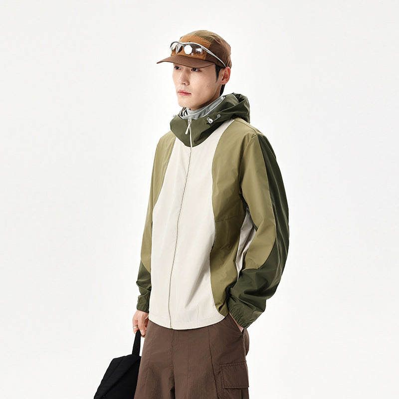Herren leichte wasserabweisende Farbblock-Windjacke mit Kapuze und Reißverschluss Echo Archiv